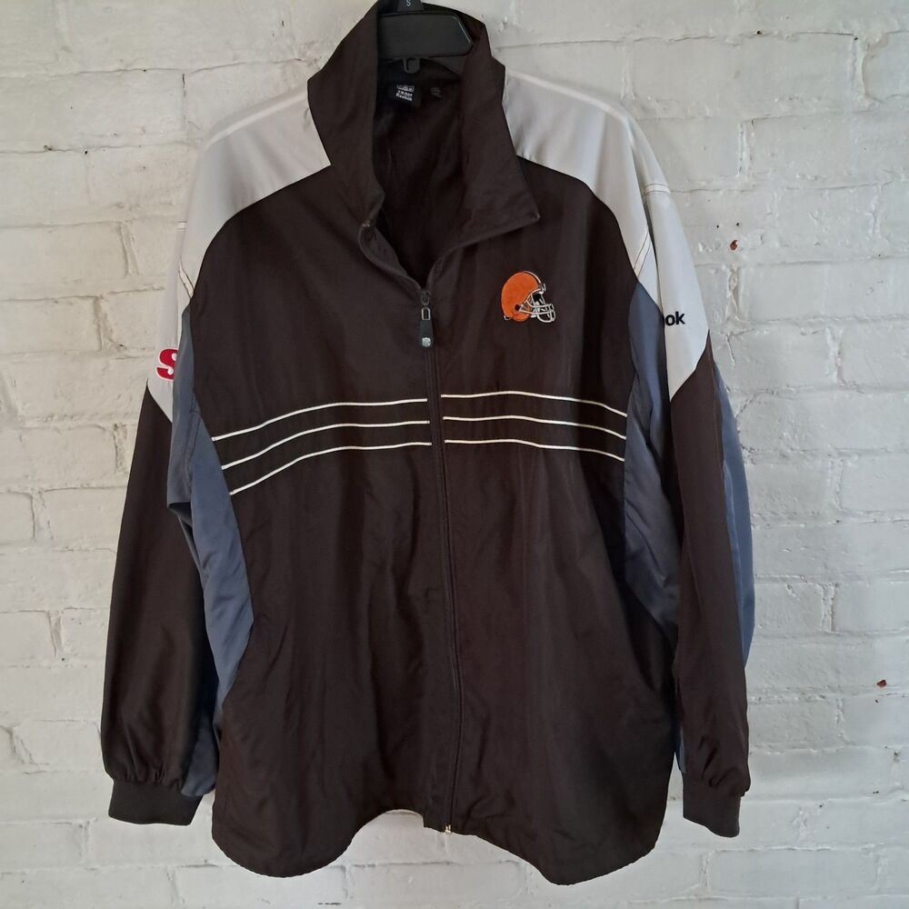 Vintage Reebok NFL Cleveland Browns Jacket Size 2XL Windbreaker Zip Up